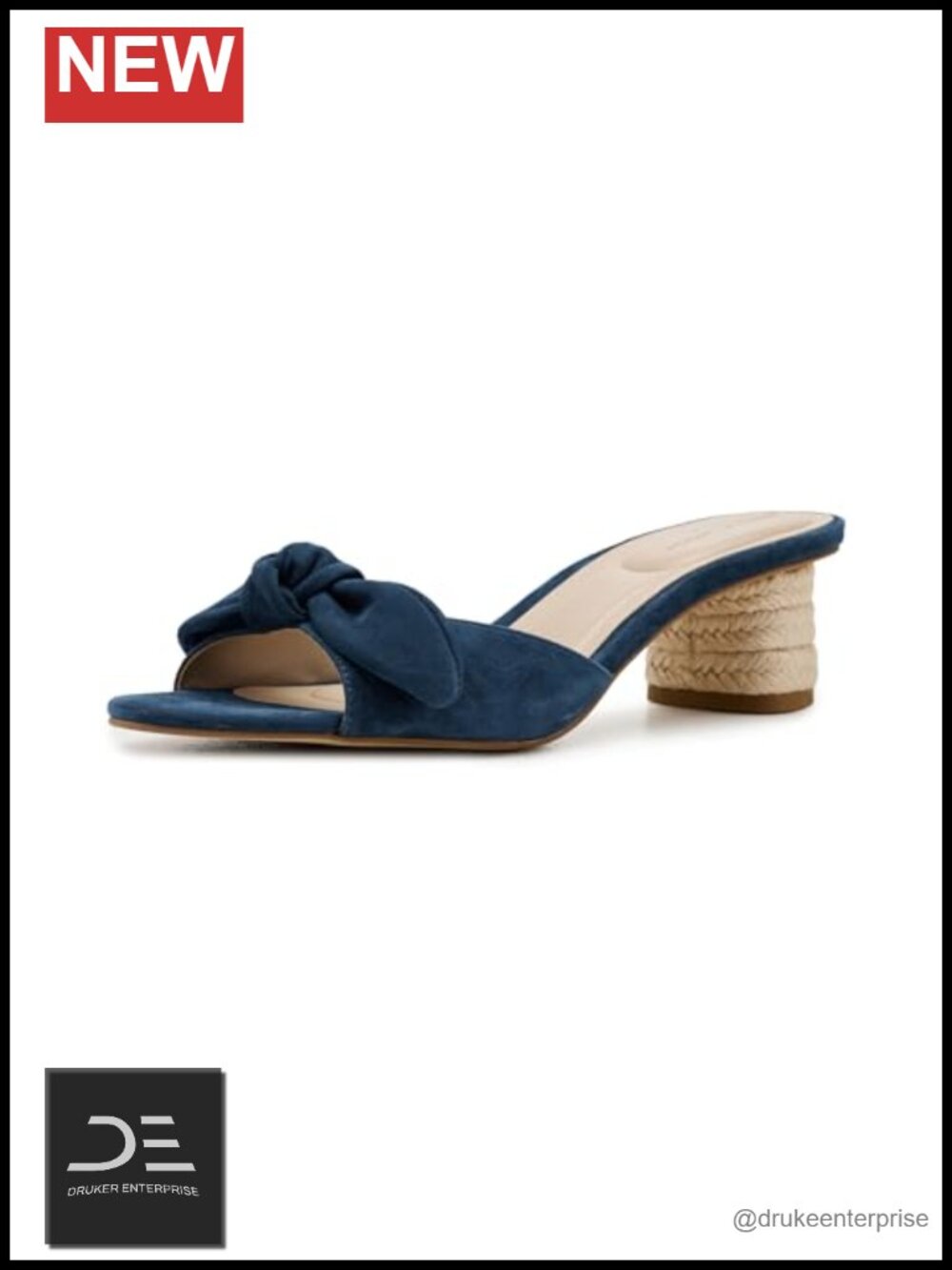 Suede Slip On Slide Sandals Bow Block Heel Women's